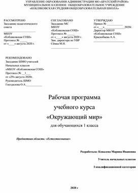 Обложка для материала Программа. Окружающий мир 1 класс