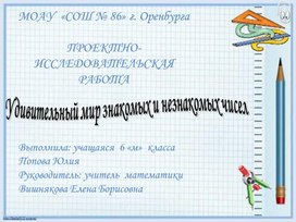 Обложка для материала Исследовательская работа "Мир чисел"