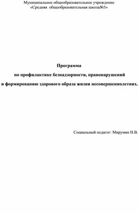 Программа по профилактике безнадзорности и правонарушений