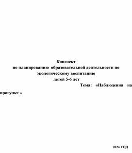 Конспект по экологическому воспитанию детей в ДОУ " Наблюдения на прогулке"