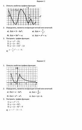 Обложка для материала Задание для 9 класса по фукциям