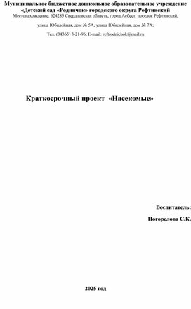 Обложка для материала Проект "Насекомые"