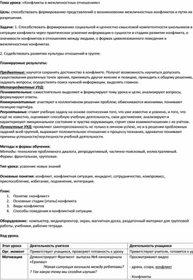 План-конспект урока обществознания в 8 классе "Социальные конфликты"