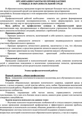 ОРГАНИЗАЦИЯ РАБОТЫ ПО ПРОФИЛАКТИКЕ