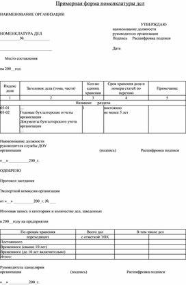 Обложка для материала Примерная форма номенклатуры дел