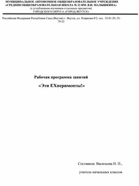 Рабочая программа кружка летнего лагеря "Эти эксперименты"