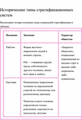 Исторические типы стратификационных систем. ЕГЭ общество