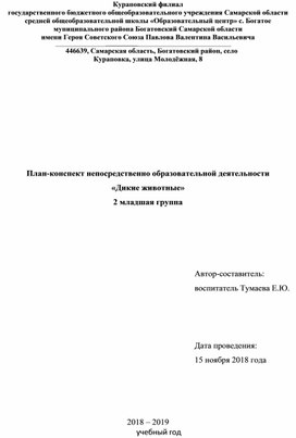 План-конспект непосредственно образовательной деятельности  «Дикие животные» 2 младшая группа