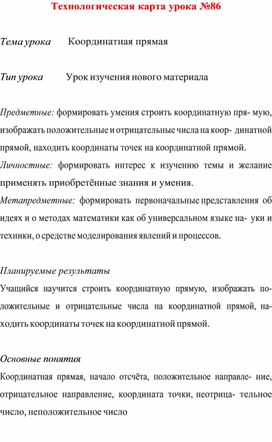 Технологическая карта урока  по  математике