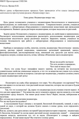 Конспект урока по теме: "Индикаторы вокруг нас"