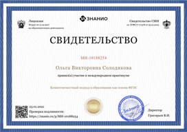 Свидетельство практикума "Компетентностный подход"