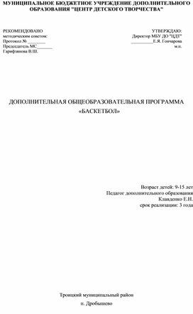 Рабочая программа спортивной секции "Баскетбол"