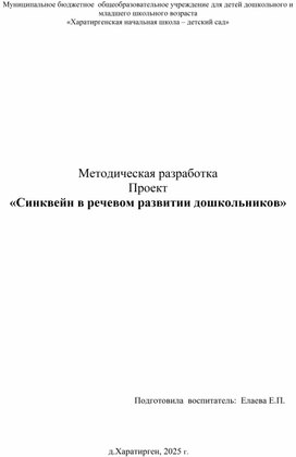 Обложка для материала Методическая разработка проект "Синквейн в речевом развитии дошкольников"