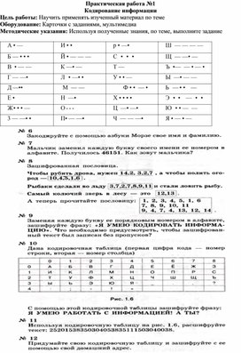Обложка для материала Практическая работа.  Кодирование информации