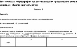 Тест по темам  «Глагол как часть речи 7 класс