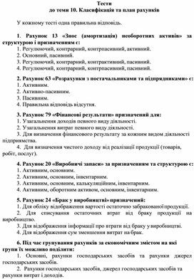 Обложка для материала Тести до теми 10. Класифікація та план рахунків