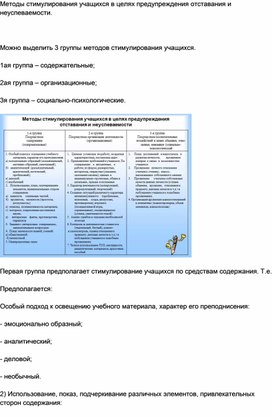 Методы стимулирования учащихся в целях предупреждения отставания и неуспеваемости.