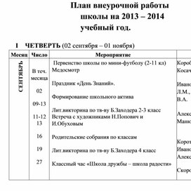 План внеурочной работы школы