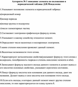 Обложка для материала Алгоритм описания химического элемента по положению в периодической системе