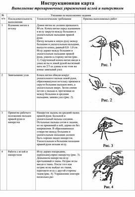 Инструкционная карта. Выполнение тренировочных упражнений иглой и наперстком