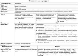 Обложка для материала Математика 3 класс Формула стоимости