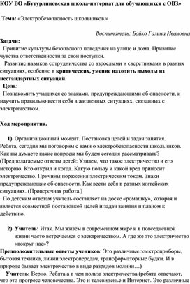 Воспитательное мероприятие "Электробезопасность школьников"