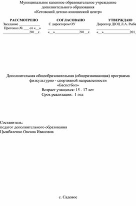 Рабочая программа кружка "Баскетбол" (9-11 классы)