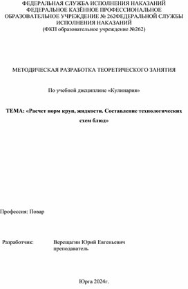 Методическая разработка теоретического занятия