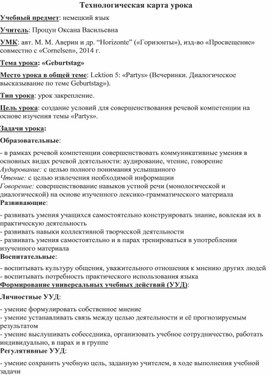 Технологическая карта урока немецкого языка по теме "Geburtstag"