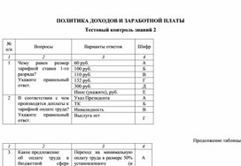 Обложка для материала ПОЛИТИКА ДОХОДОВ И ЗАРАБОТНОЙ ПЛАТЫ Тестовый контроль знаний 2