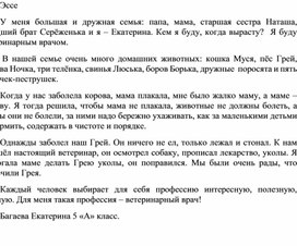 Эссе-размышление ученицы 5 класса Багаевой Екатерины