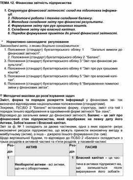 Обложка для материала ТЕМА 12. Фінансова звітність підприємства