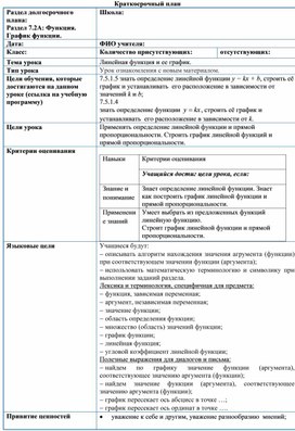Обложка для материала математика_7 кл_ Функции и графики_линейная функция_поурочный план_урок1