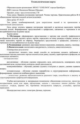 Обложка для материала Тех. карта урока труда в 5 классе на тему Правила построения чертежей. Чтение чертежа
