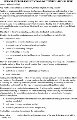 MEDICAL ENGLISH: UNDERSTANDING WRITTEN HEALTHCARE TEXTS