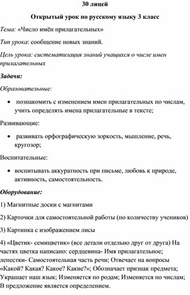 Обложка для материала урок русского языка "Число имен прилагательных"