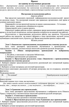 Темы проектов по родной литературе 7 класс