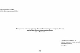 Рабочая программа по предмету "Немецкий язык как второй иностранный " 5-9 класс