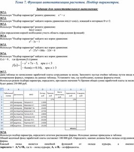Обложка для материала СРС по теме Функция автоматизации расчетов. Подбор параметров