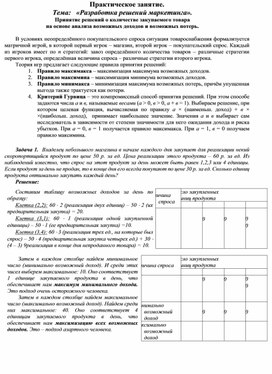 Обложка для материала Практическое занятие. Тема:   «Разработка решений маркетинга».