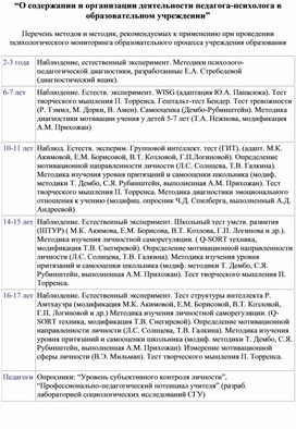 “О содержании и организации деятельности педагога-психолога в образовательном учреждении”