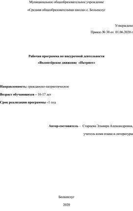 Рабочая программа ВР Волонтёрство "Патриот"