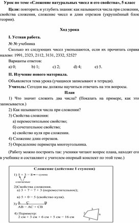 Обложка для материала Урок по теме «Сложение натуральных чисел и его свойства», 5 класс