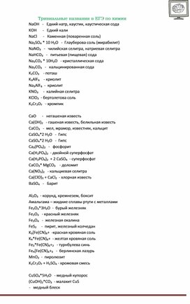 Обложка для материала Тривиальные названия химических соединений к ЕГЭ.