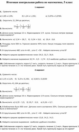 Контрольная работа 9 по математике ( 5 класс)