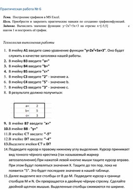 Обложка для материала Практическая работа № 6 Тема. Построение графиков в MS Excel.