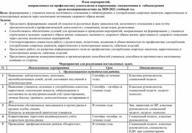 План мероприятий, направленных на профилактику алкоголизма и наркомании, токсикомании и  табакокурения среди несовершеннолетних