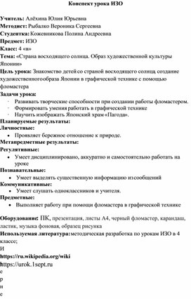 Конспект урока по ИЗО "Япония. Страна восходящего солнца"