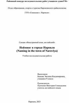 Исследовательская работа "Нейминг в городе Наровля"