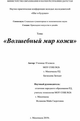 Исследовательская работа на тему "Волшебный мир кожи"